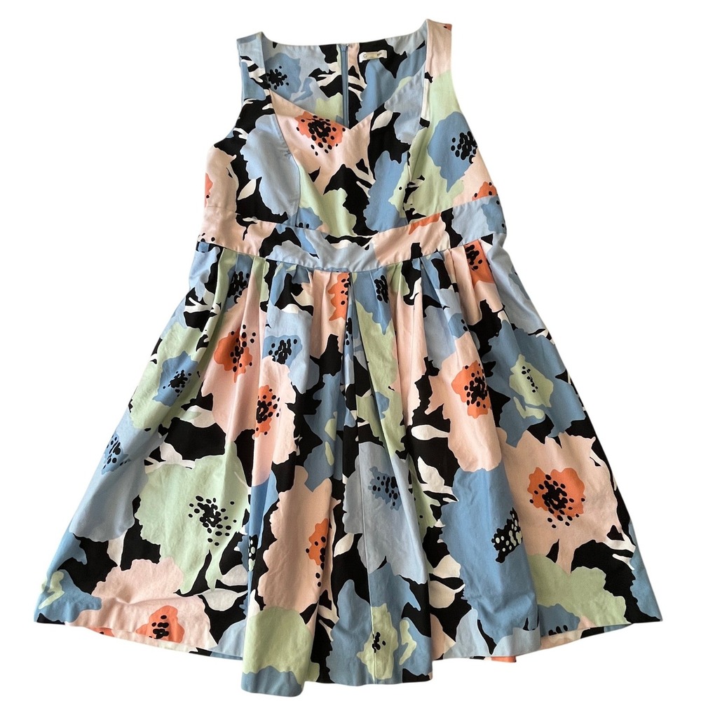 Calvin Klein Floral Fit Flare Dress Womens 16W Blue Sleeveless Artsy Garden